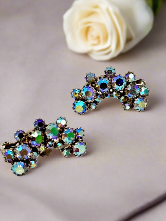 Verified JULIANE D&E  Earrings Blue Crescent AB RHINESTONE Ref #1250