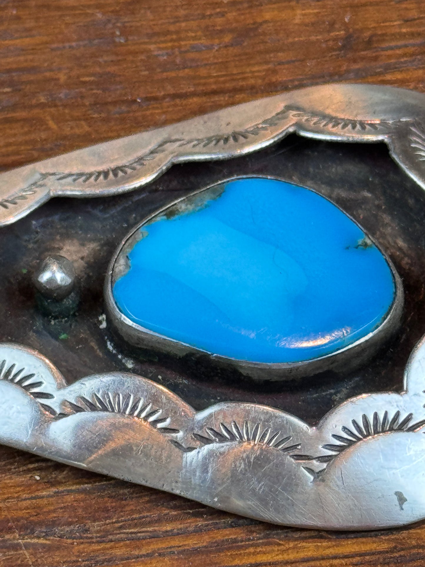 Vintage Silver Turquoise Pendant Signed Ashley Southwestern Large 2.5”