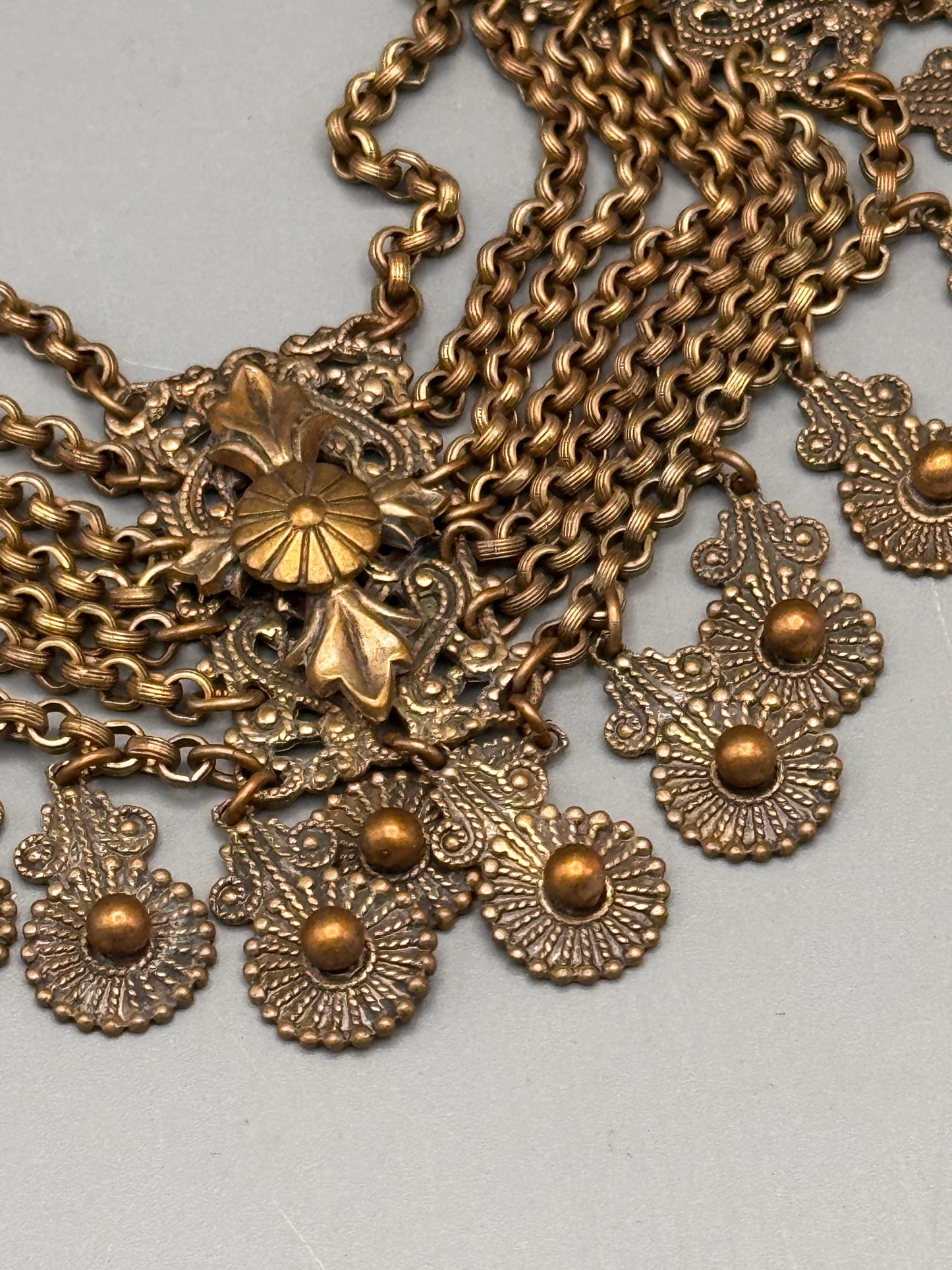 Vintage Festoon Necklace Brass Tone Multi Chain Dangle Statement 16”