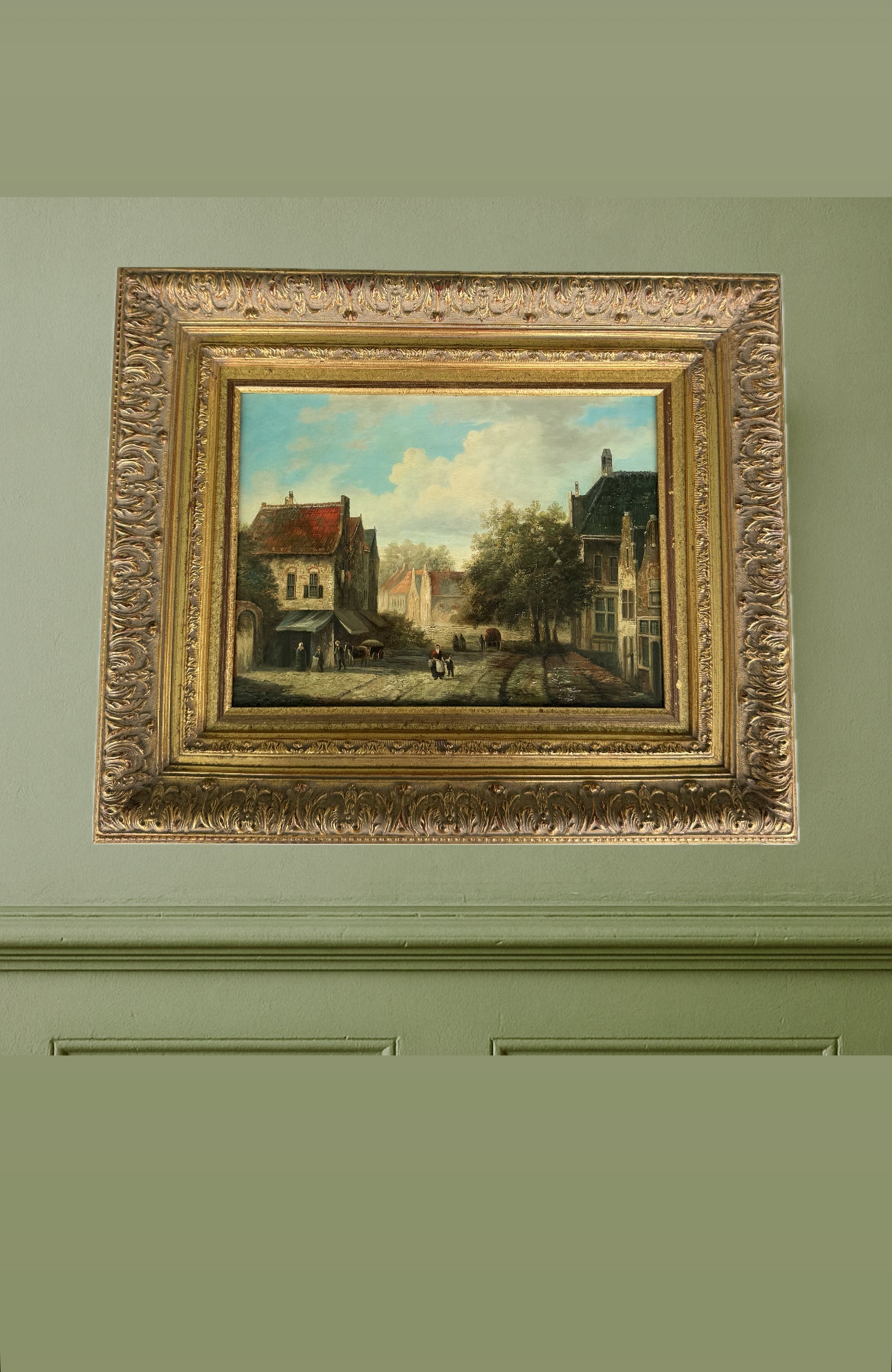 Vintage “Old European Style” Signed Oil on Wood Painting Framed Frame 24” x20”