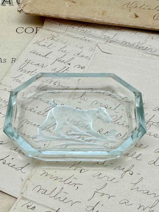 VINTAGE Intaglio Airedale Or Schnauzer Glass Salt Cellar