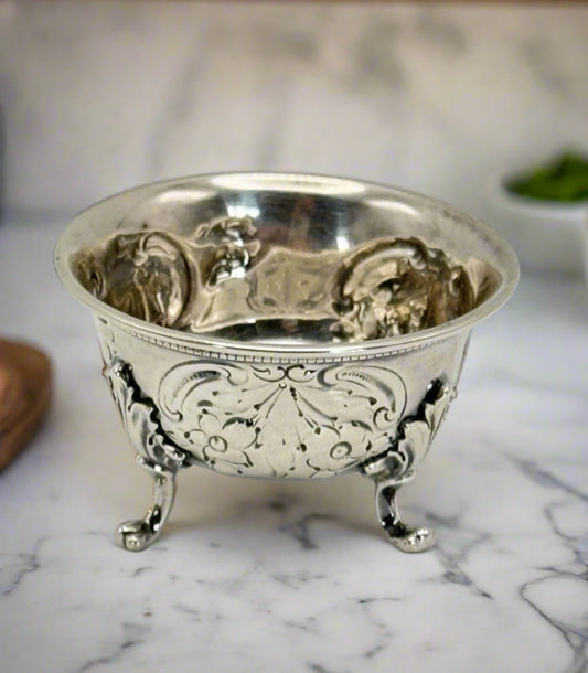 Antique Salt Cellar Victorian Coin Silver Anchor HALLMARK Monogrammed ESTATE FIND