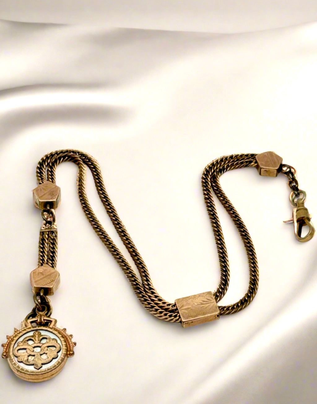 Antique Slider Fob Watch Chain Rose Gold-Filled Circa 14” Total Length