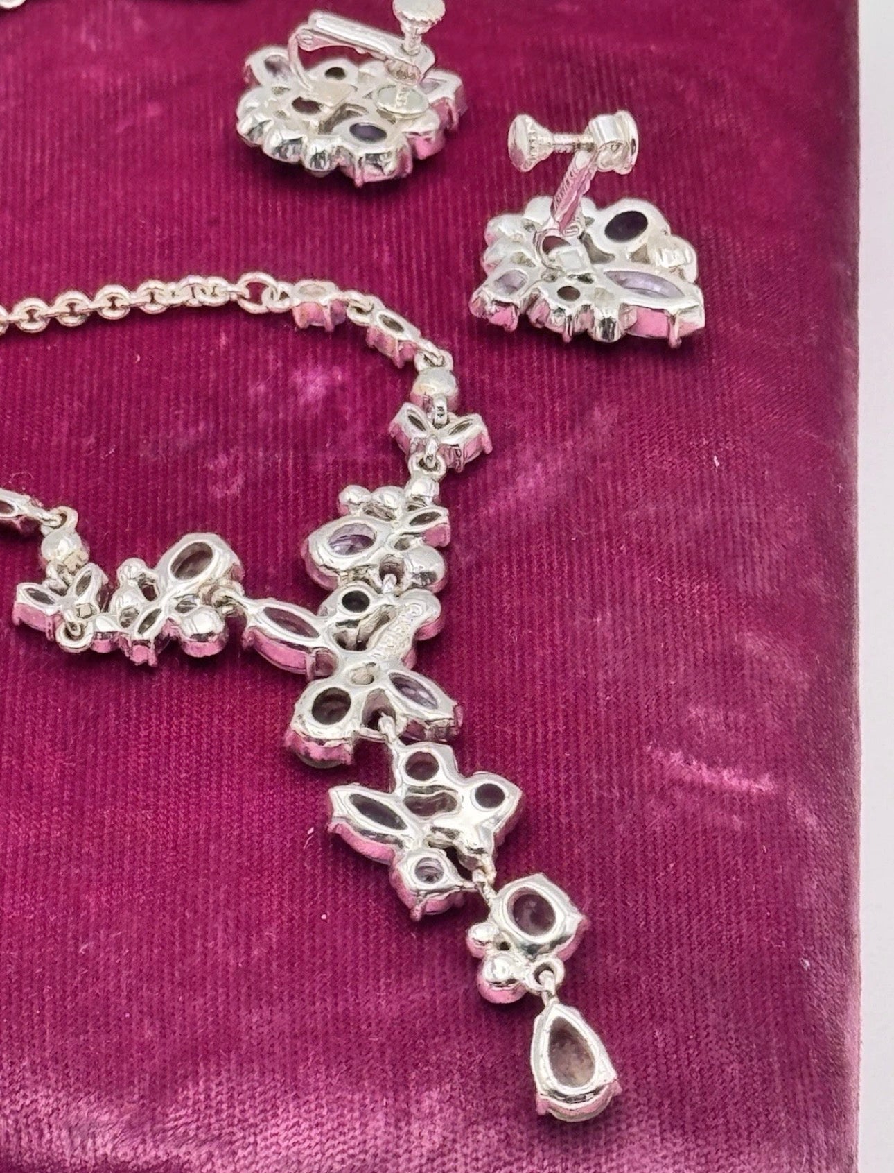Vintage Napier Pastel Rhinestone Necklace Earrings Set Clip Screw Back Signed