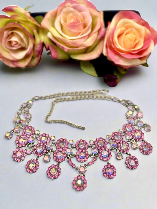 Vintage Suzanne Somers Pink Rhinestone Necklace Statement Piece Estate Find