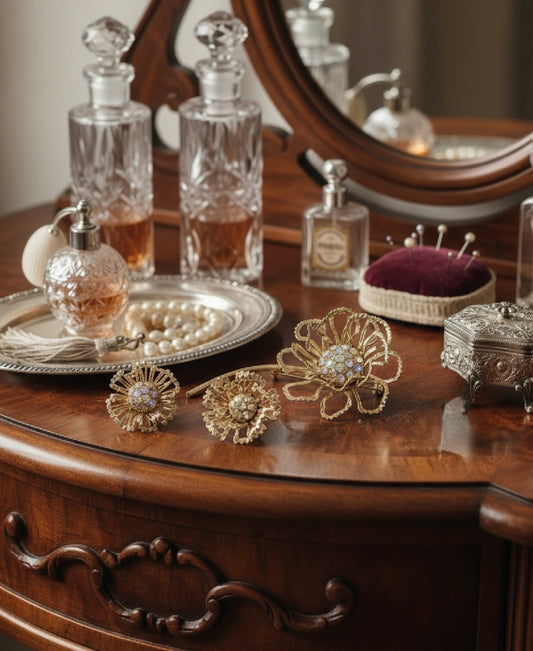 Sarah Coventry Brooch & Earrings Allusion Flower AB Rhinestones Vintage 1968