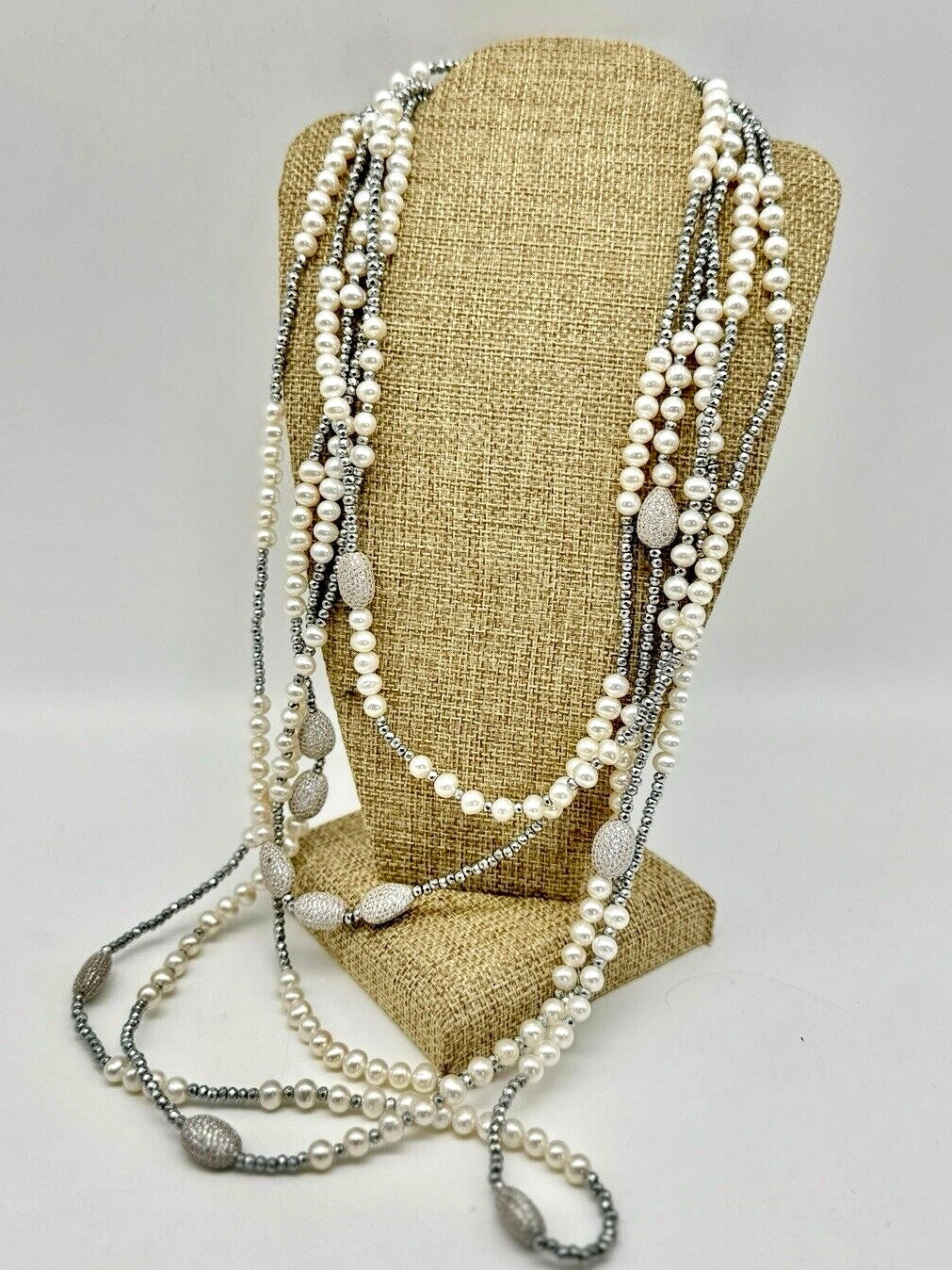 5 Strand Pearl 925 Sterling Silver Necklace 19” Inside SIGNED LUC CN