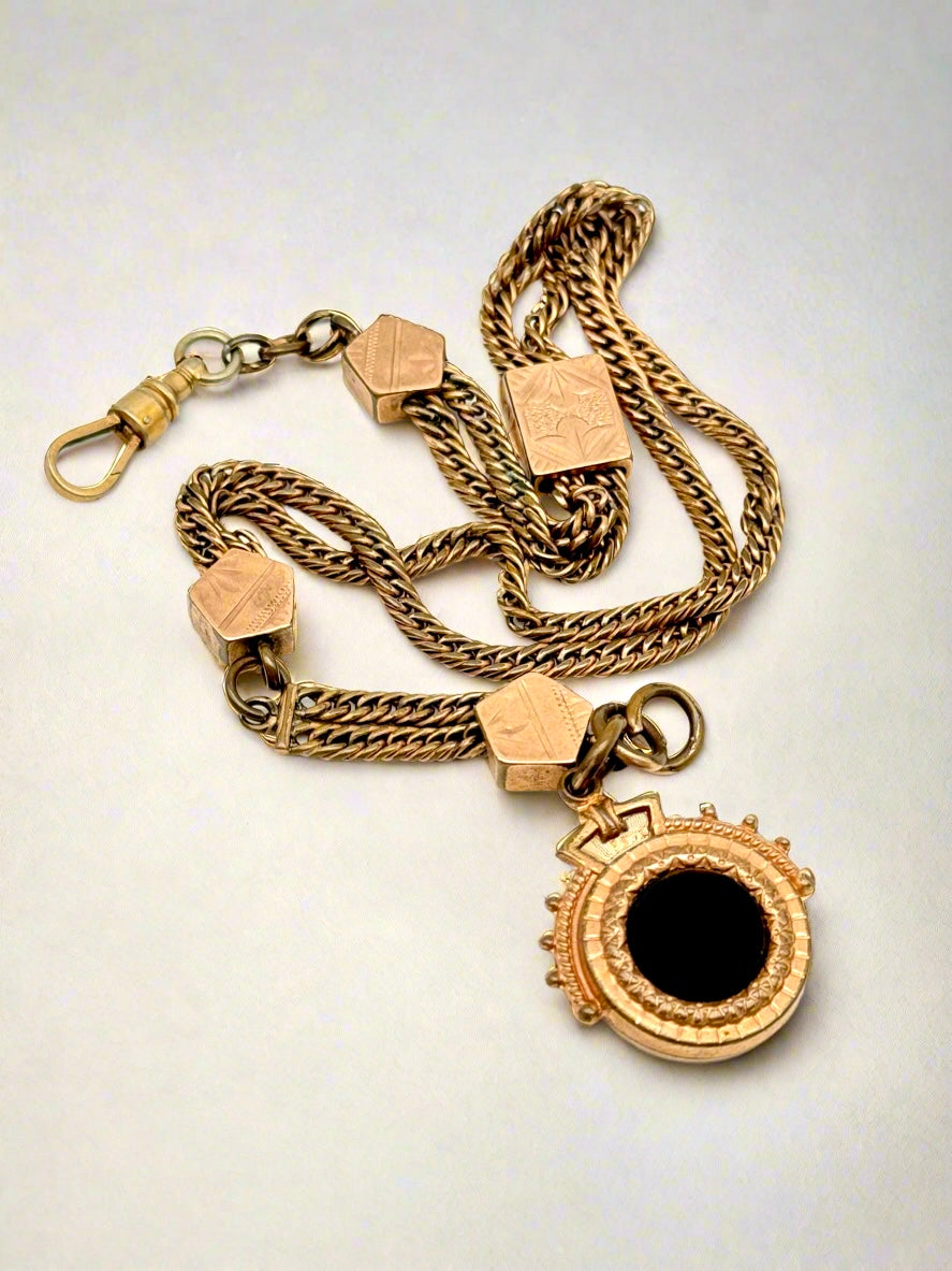 Antique Slider Fob Watch Chain Rose Gold-Filled Circa 14” Total Length