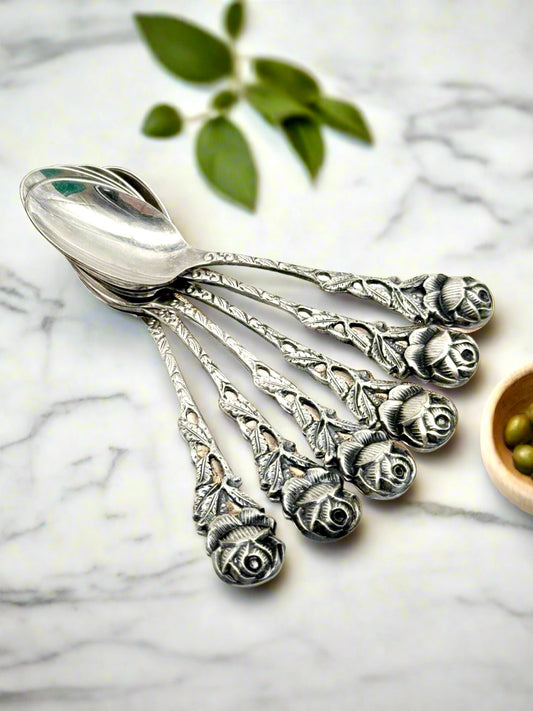 Set Of 6 Hildesheimer ROSE Demitasse Spoons 90 Silver Plate German