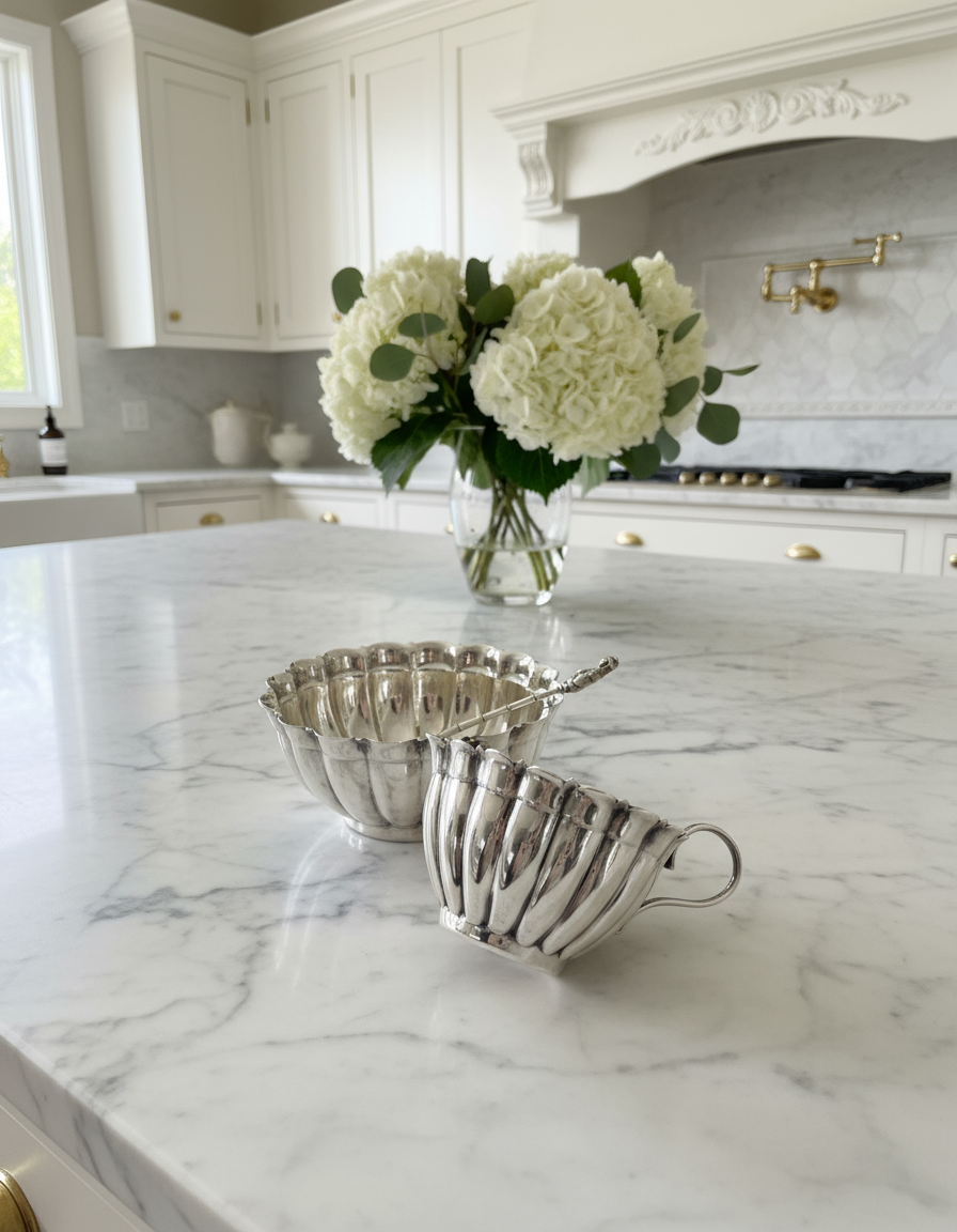 Antique Silverplate Creamer & Sugar with Spoon ESPN in Fitted Presentation Box