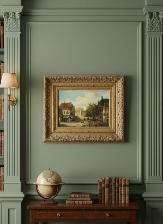 Vintage “Old European Style” Signed Oil on Wood Painting Framed Frame 24” x 20”