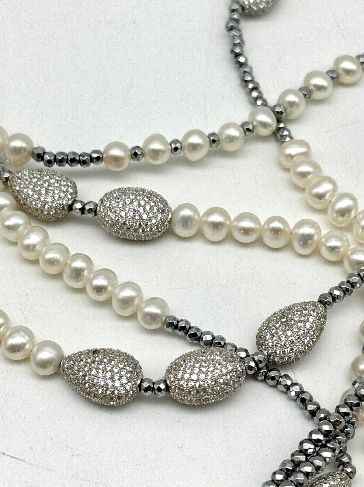 5 Strand Pearl 925 Sterling Silver Necklace 19” Inside SIGNED LUC CN