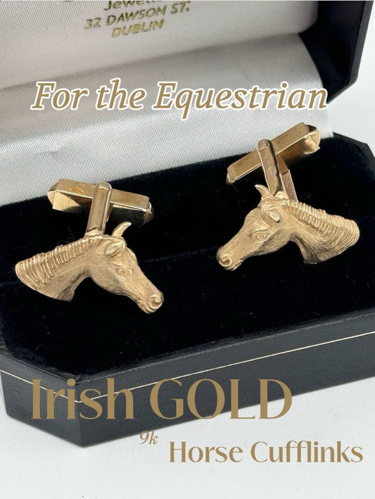 Vintage 9kt 375 GOLD Horse Cufflinks IRISH Rare Find Hallmarked