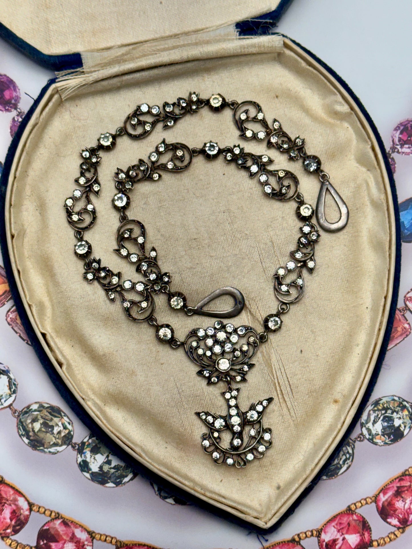FRENCH Georgian Style Saint Esprit Antique Foiled Paste Festoon Necklace