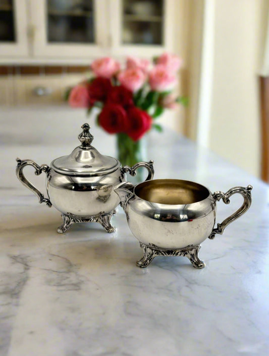 Vintage Silverplate Creamer & Sugar Bowl Set Victorian Style ESTATE FIND