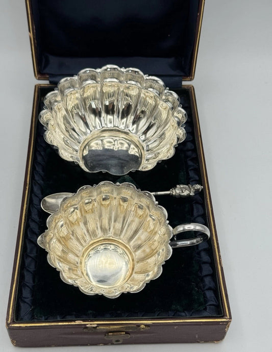 Antique Silverplate Creamer & Sugar with Spoon ESPN in Fitted Presentation Box