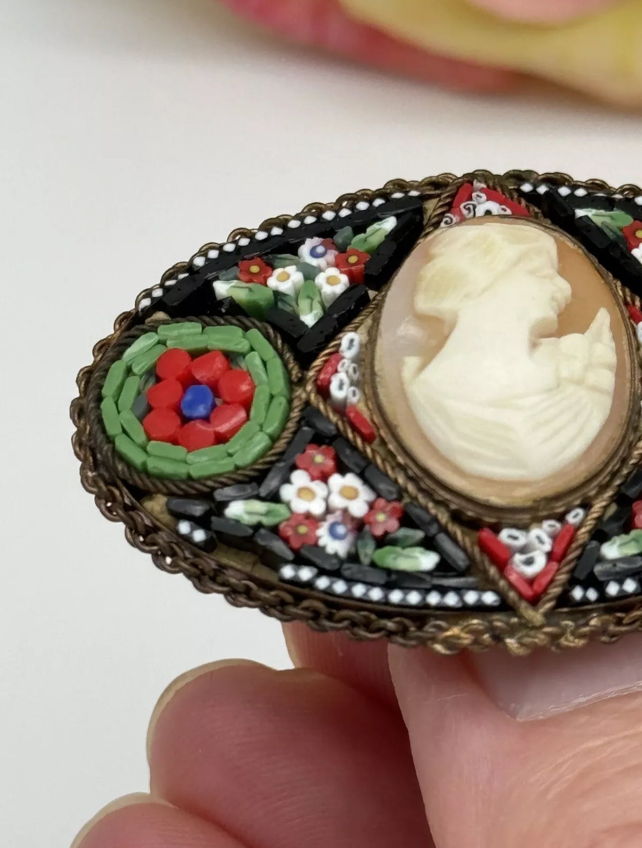 Antique Cameo Micro Mosaic Brooch Oval Estate Find Made In Italy