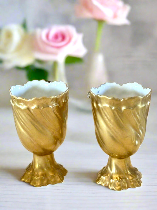 Pair Of Small Gold Limoges Vases Wm. GUERIN 4” FRANCE