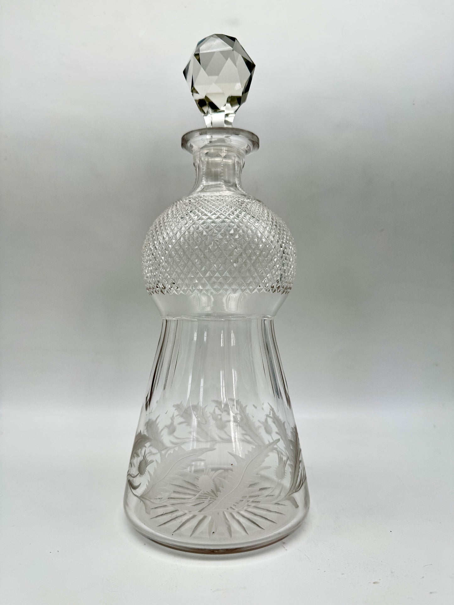 Vintage SCOTTISH THISTLE Decanter With Stopper Chrystal 11.5”h