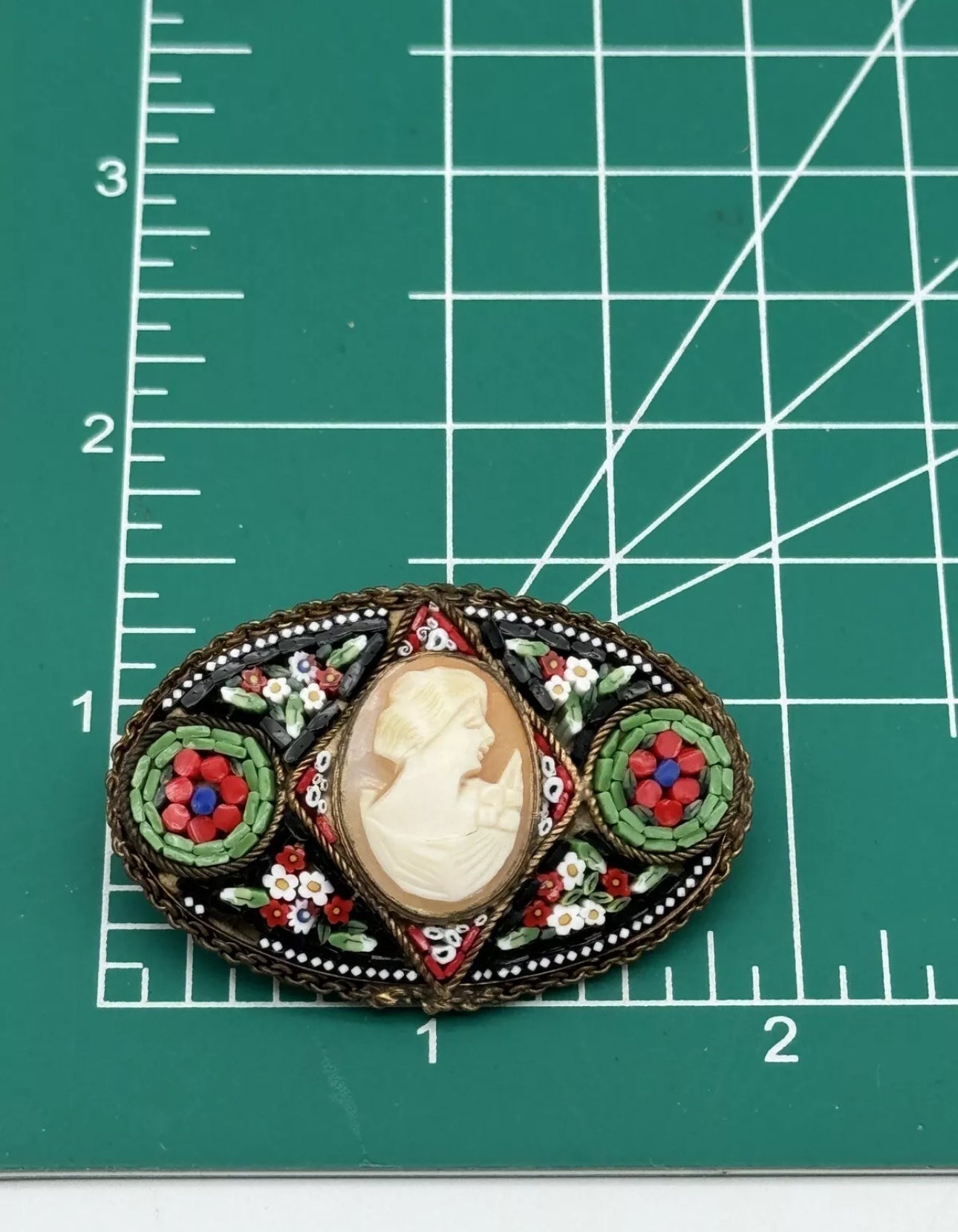 Antique Cameo Micro Mosaic Brooch Oval Estate Find Made In Italy