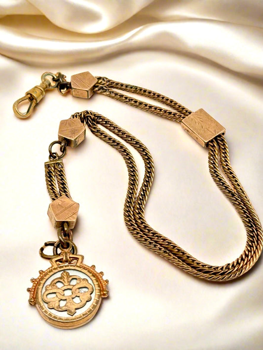 Antique Slider Fob Watch Chain Rose Gold-Filled Circa 14” Total Length