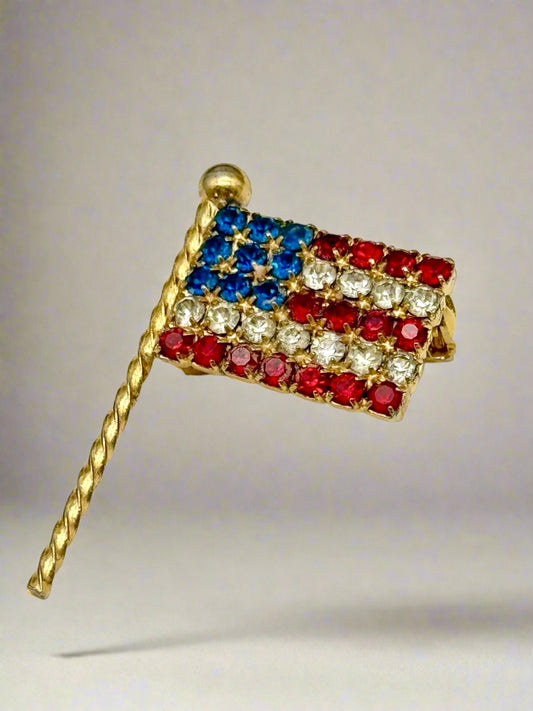 VINTAGE RHINESTONE PIN BROOCH- AMERICAN FLAG