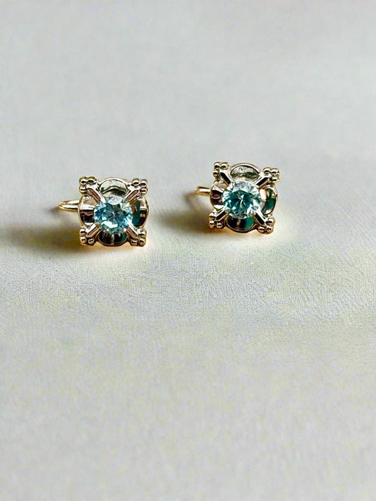 EXQUISITE Vintage Sterling Silver Screw Back Earrings Blue Rhinestone ESTATE FIND