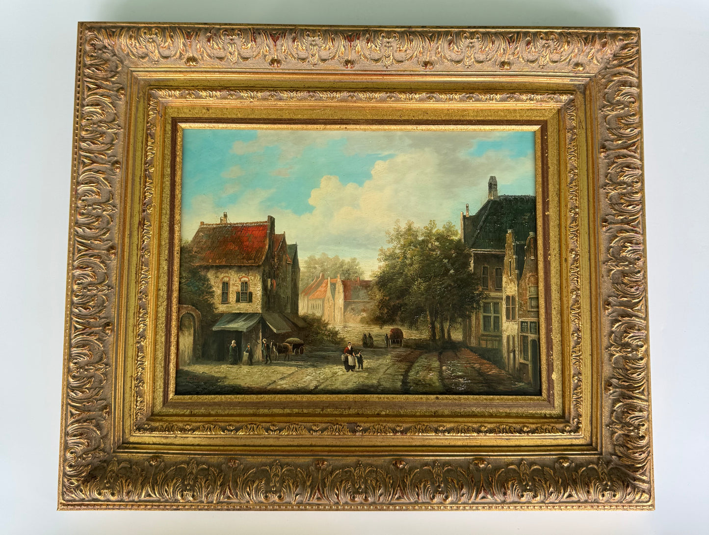 Vintage “Old European Style” Signed Oil on Wood Painting Framed Frame 24” x20”