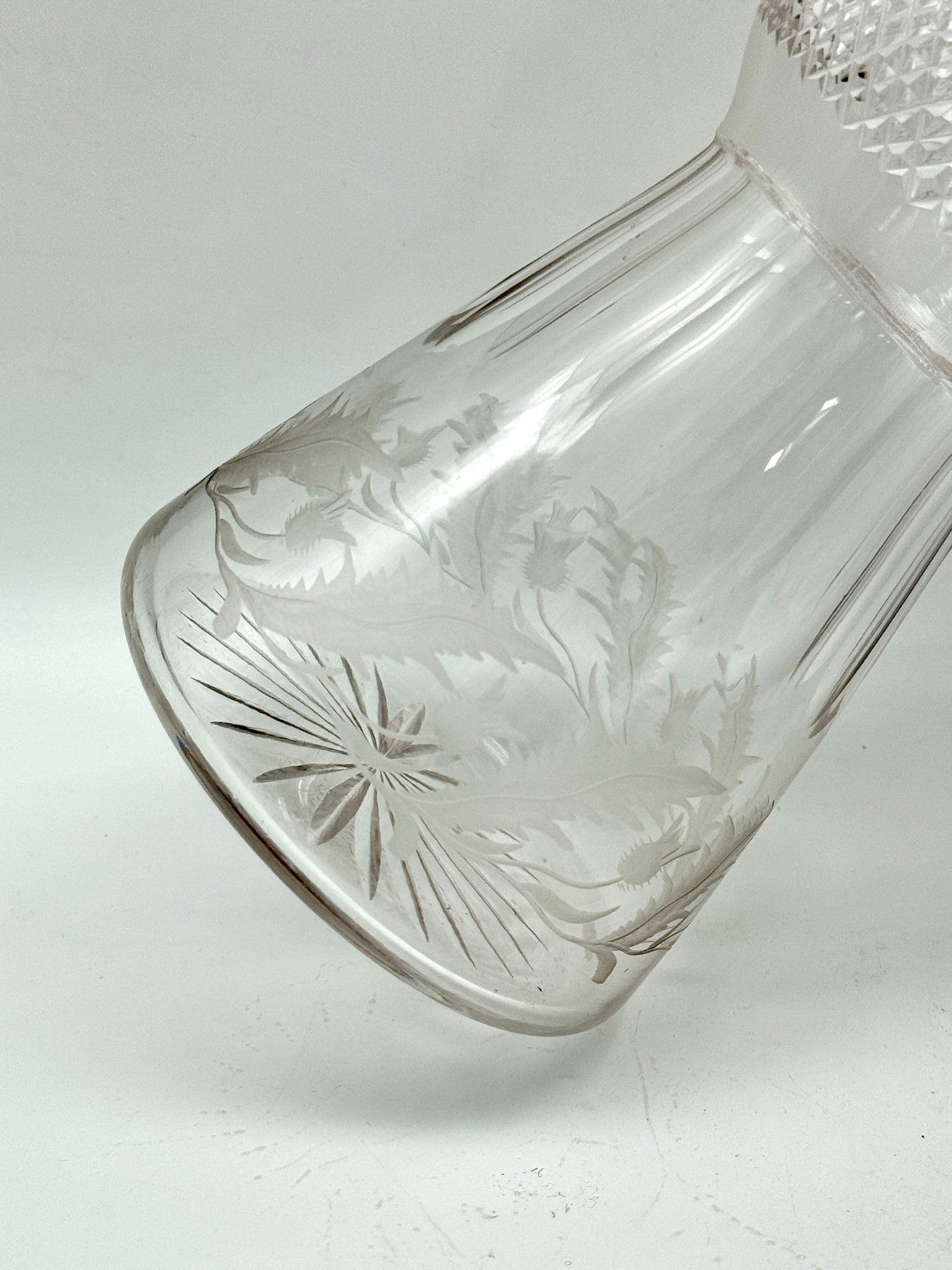 Vintage SCOTTISH THISTLE Decanter With Stopper Chrystal 11.5”h