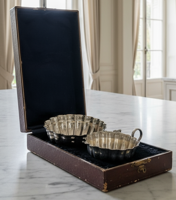 Antique Silverplate Creamer & Sugar with Spoon ESPN in Fitted Presentation Box