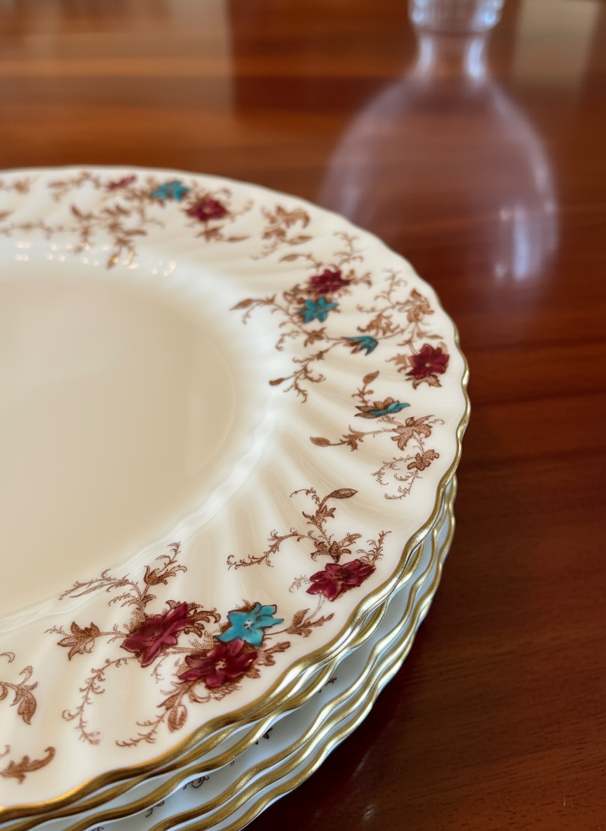 8 Vintage Minton Ancestral 10.5” Dinner Plates Bone China Made In England