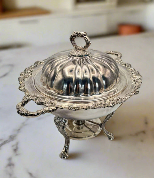 Wallace Baroque Silverplate Chafing Dish 244 Ornate Footed with Burner