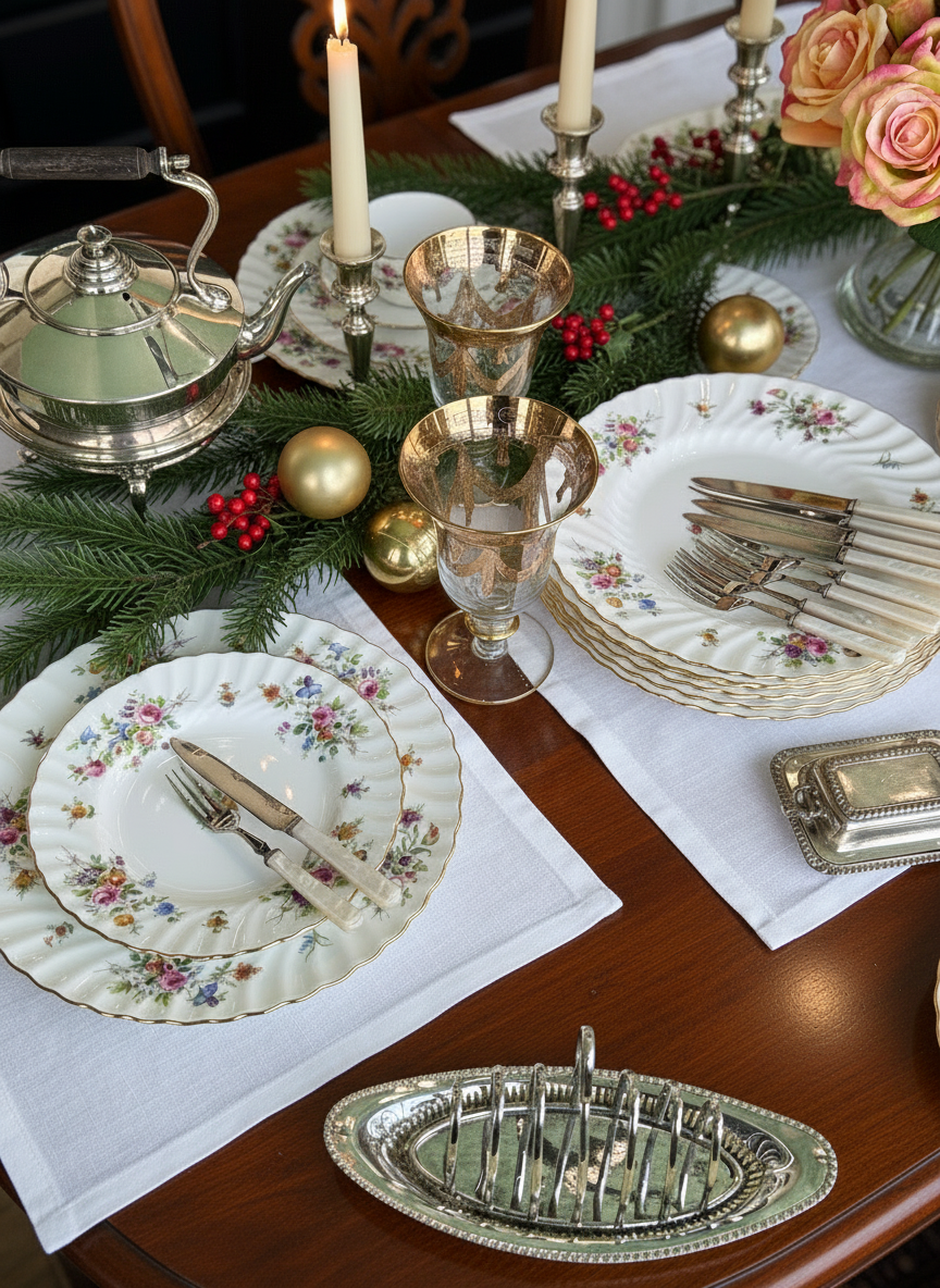 Vintage Minton “Marlow” Fine Bone China Service for 8 – 40 Piece Floral Gilt Dinnerware Set 💗