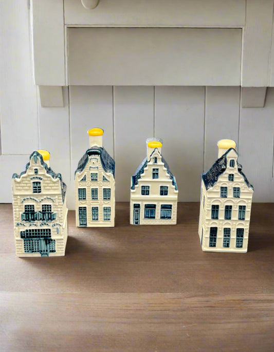 Set of 4 KLM Delft Blue Miniature Houses – #13, 20, 25, 73 – Sealed (Empty)
