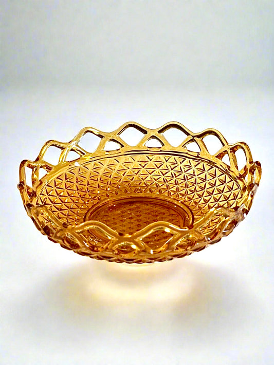 Vintage Amber Glass Laced Edge Bowl By Imperial