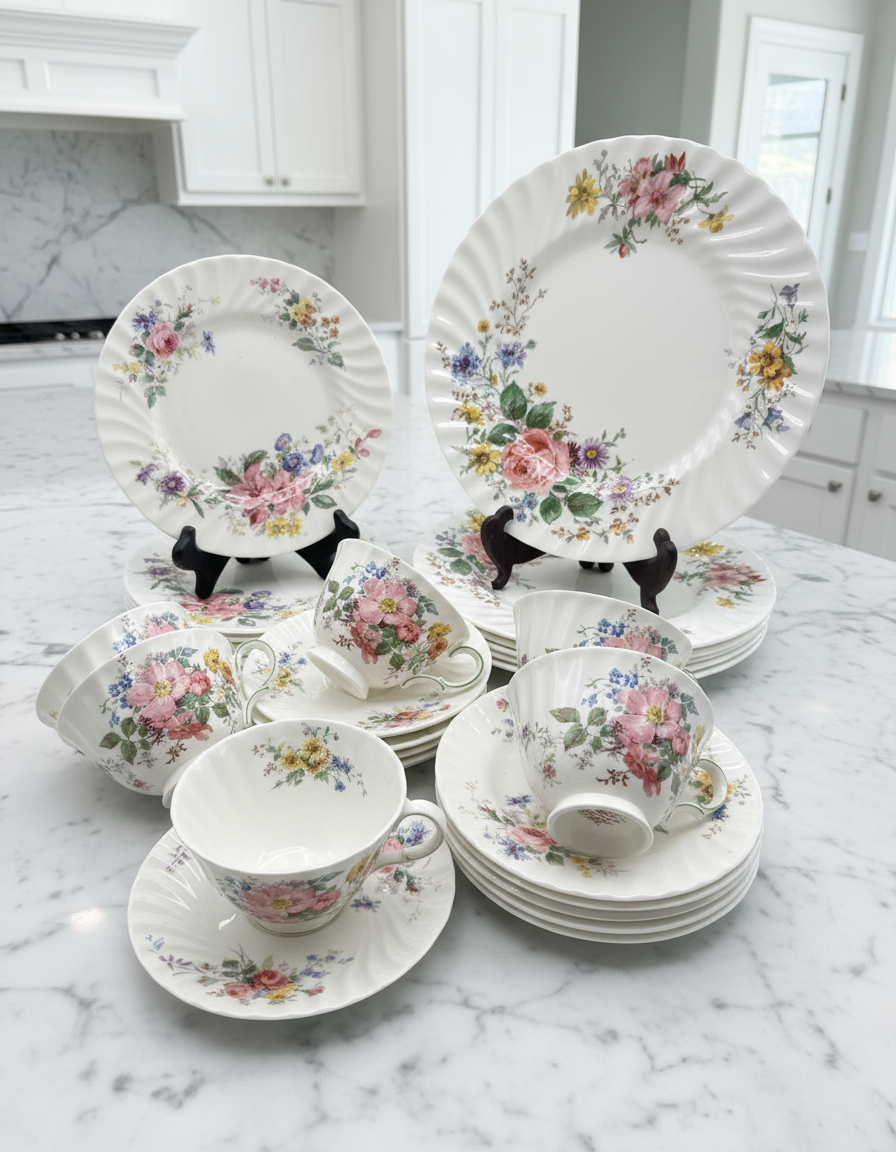 Royal Doulton “Bone” China “Arcadia” H.4802 – 30-Piece Dinner & Tea Set, Mint Condition, Made in England