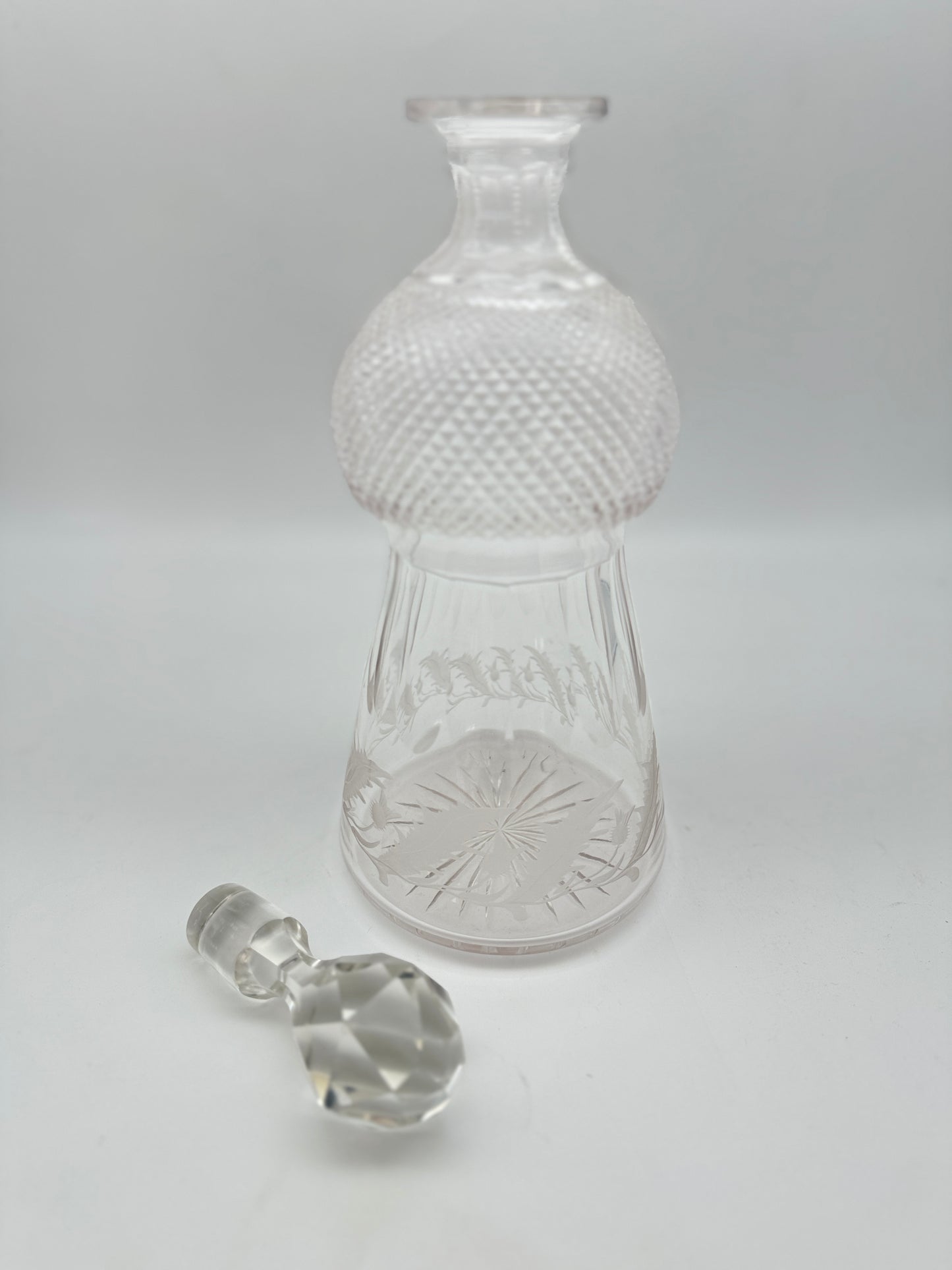 Vintage SCOTTISH THISTLE Decanter With Stopper Chrystal 11.5”h