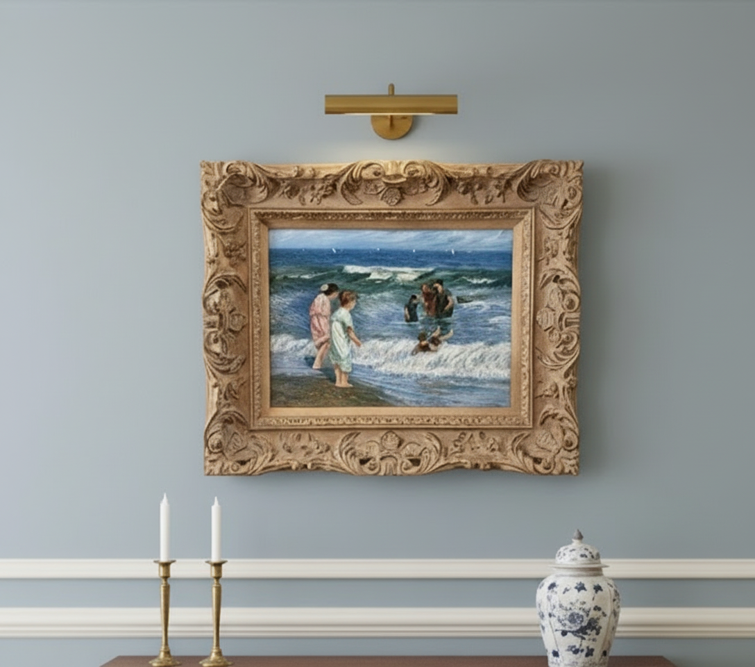 Vintage Oil Painting Beach Scene IMPRESSIONIST Wood Frame 23.5 X 19.5 X3” Signed