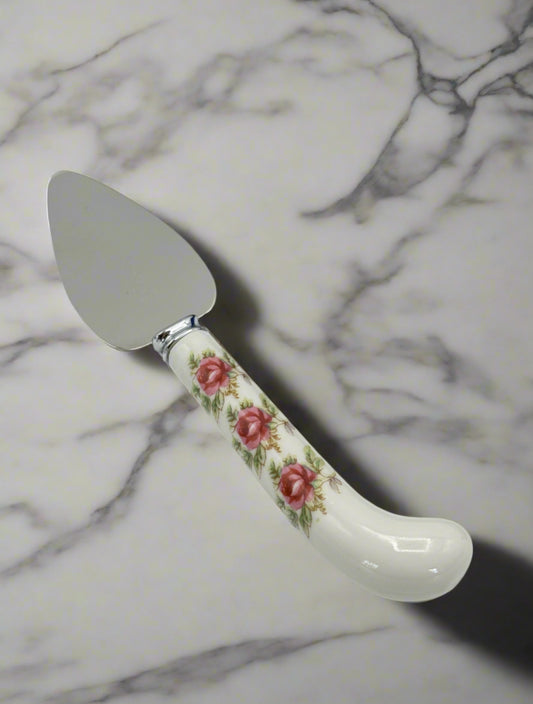 Vintage PRILL Sheffield England Porcelain Handle Cheese Server 7” w/ Box