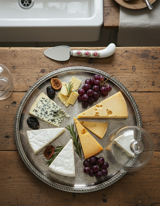 Vintage PRILL Sheffield England Porcelain Handle Cheese Server 7” w/ Box