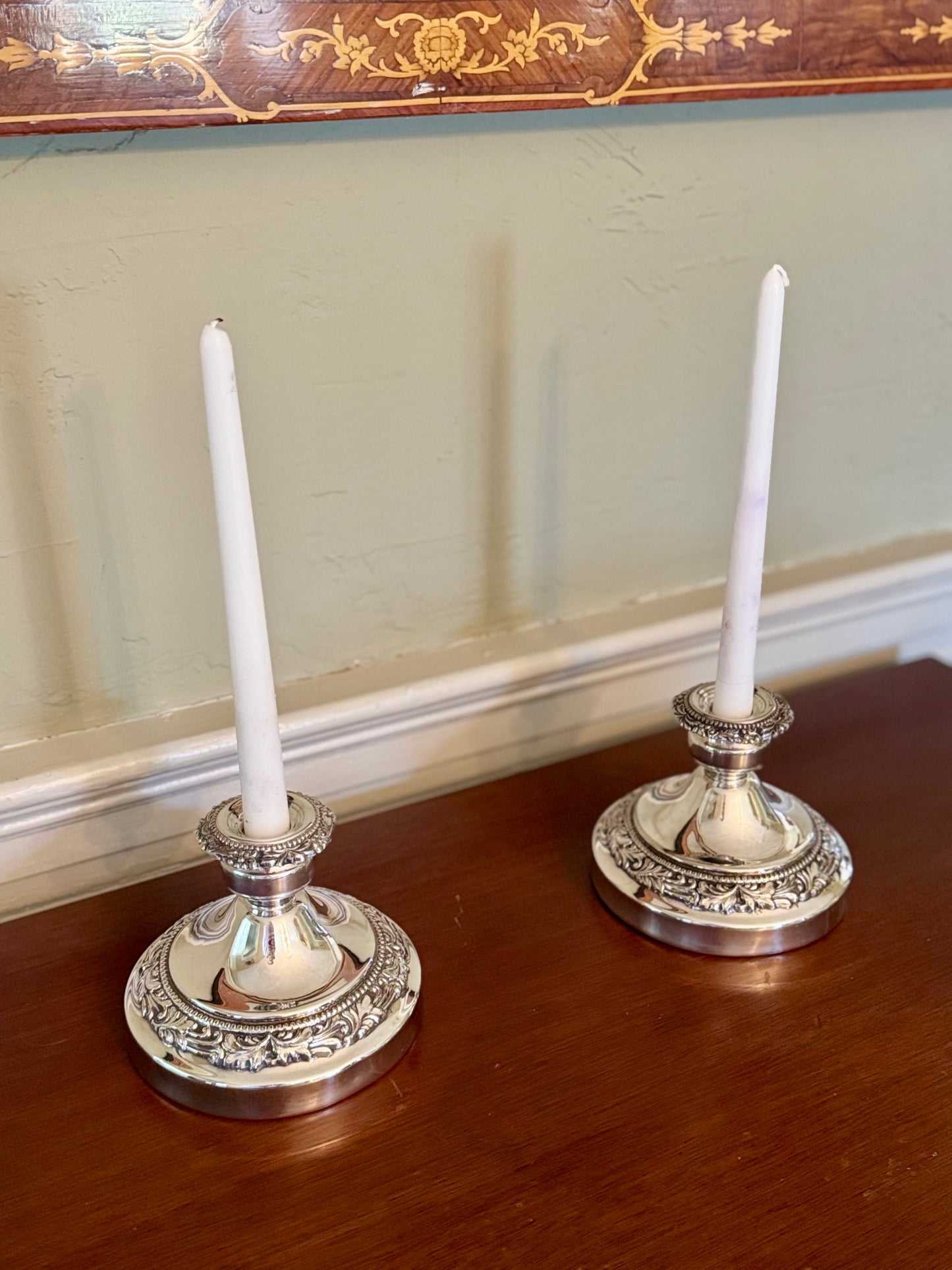 Pair of Vintage Silver Plate Convertible 3/5 Light Topper Candelabra – 6 Display Combinations