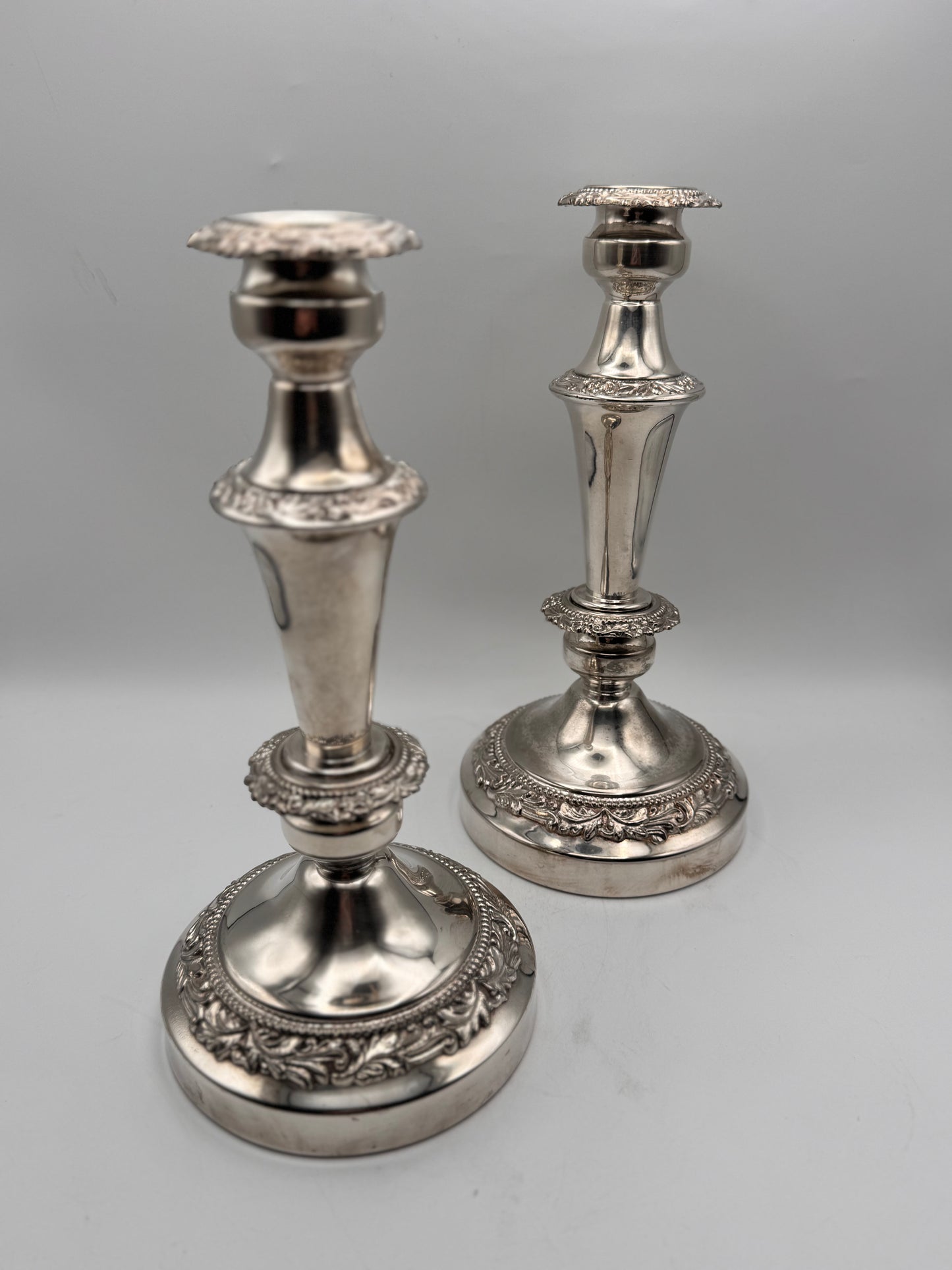 Vintage Pair of Repoussé Silverplate Candlesticks