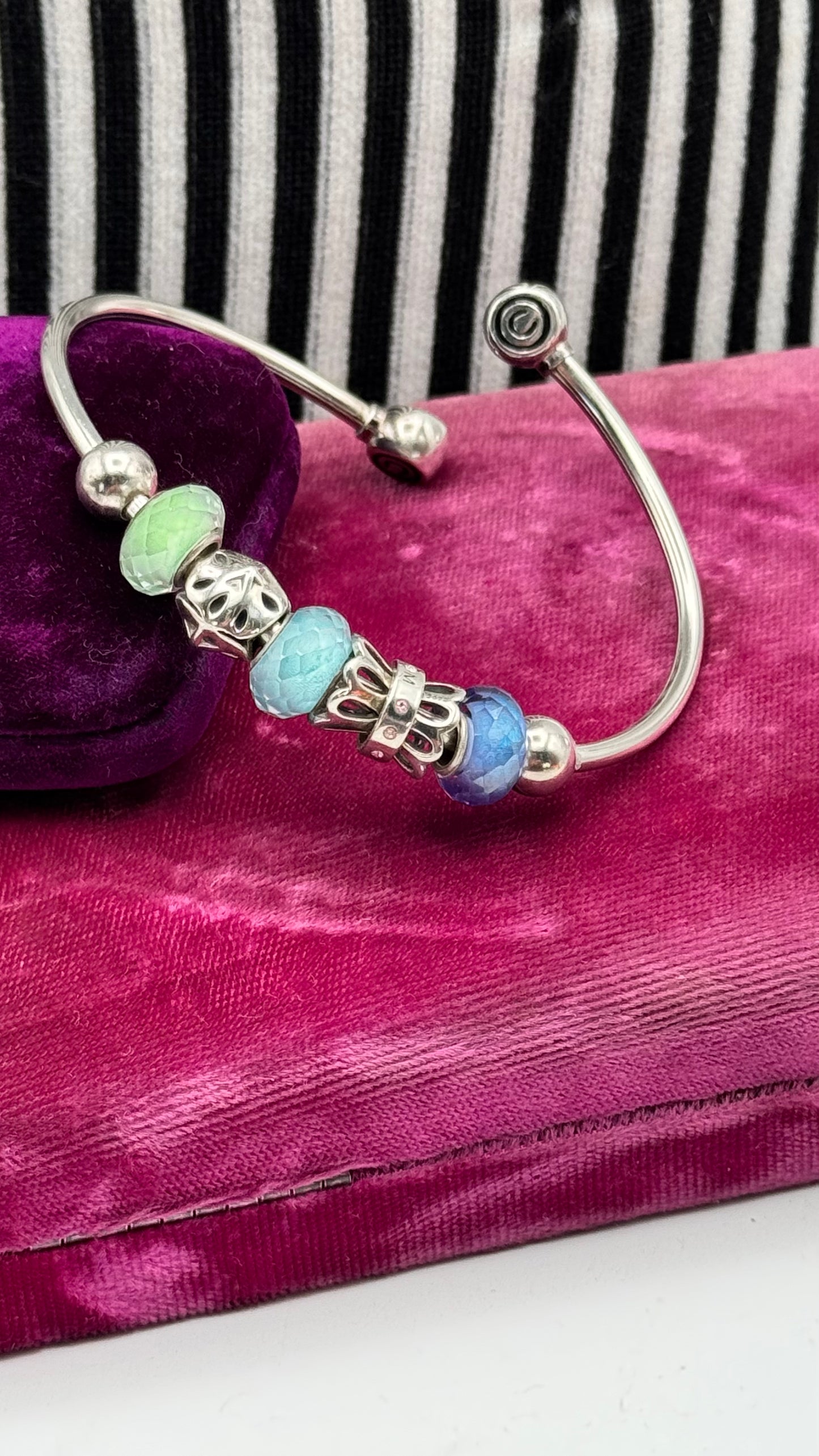 Vintage Sterling Chamilia Open Cuff Bracelet with Mixed Charms 7”+