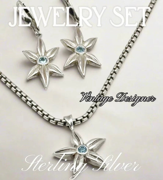 STERLING Jewelry Set ZINA Necklace & Earrings Star Design SIGNED