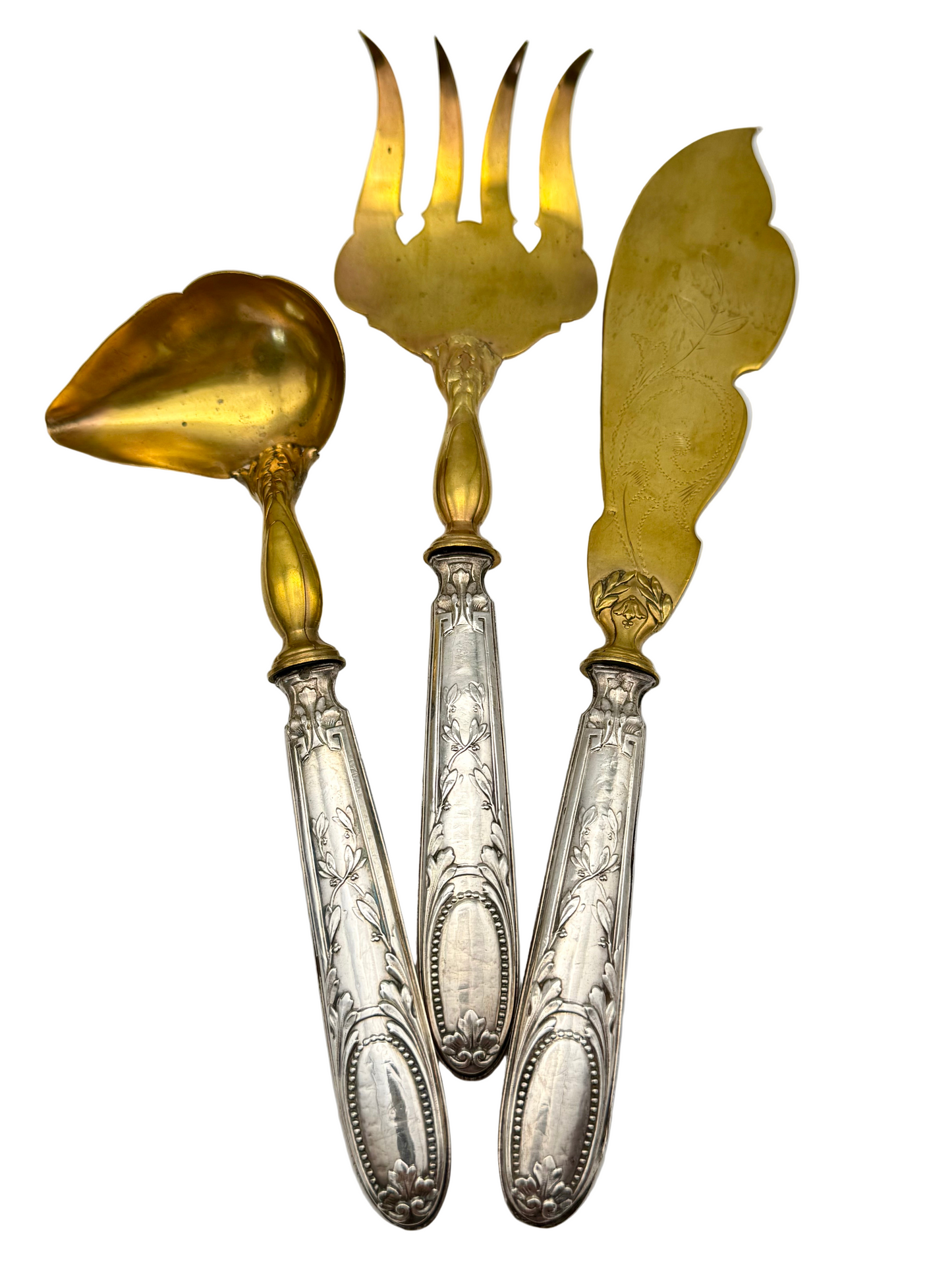 Antique 800 FRENCH Silver & Vermeil Serving Set – Ornate European Flatware