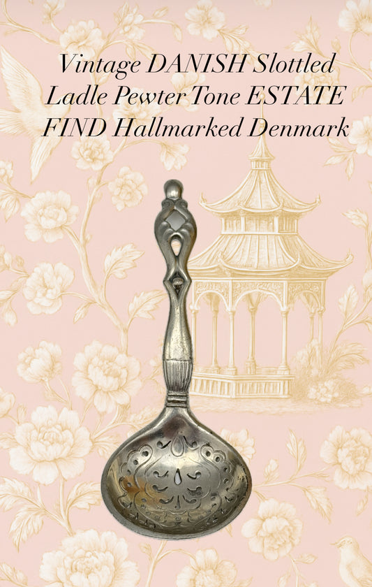 Vintage DANISH Slottled Ladle Pewter Tone ESTATE FIND Hallmarked Denmark