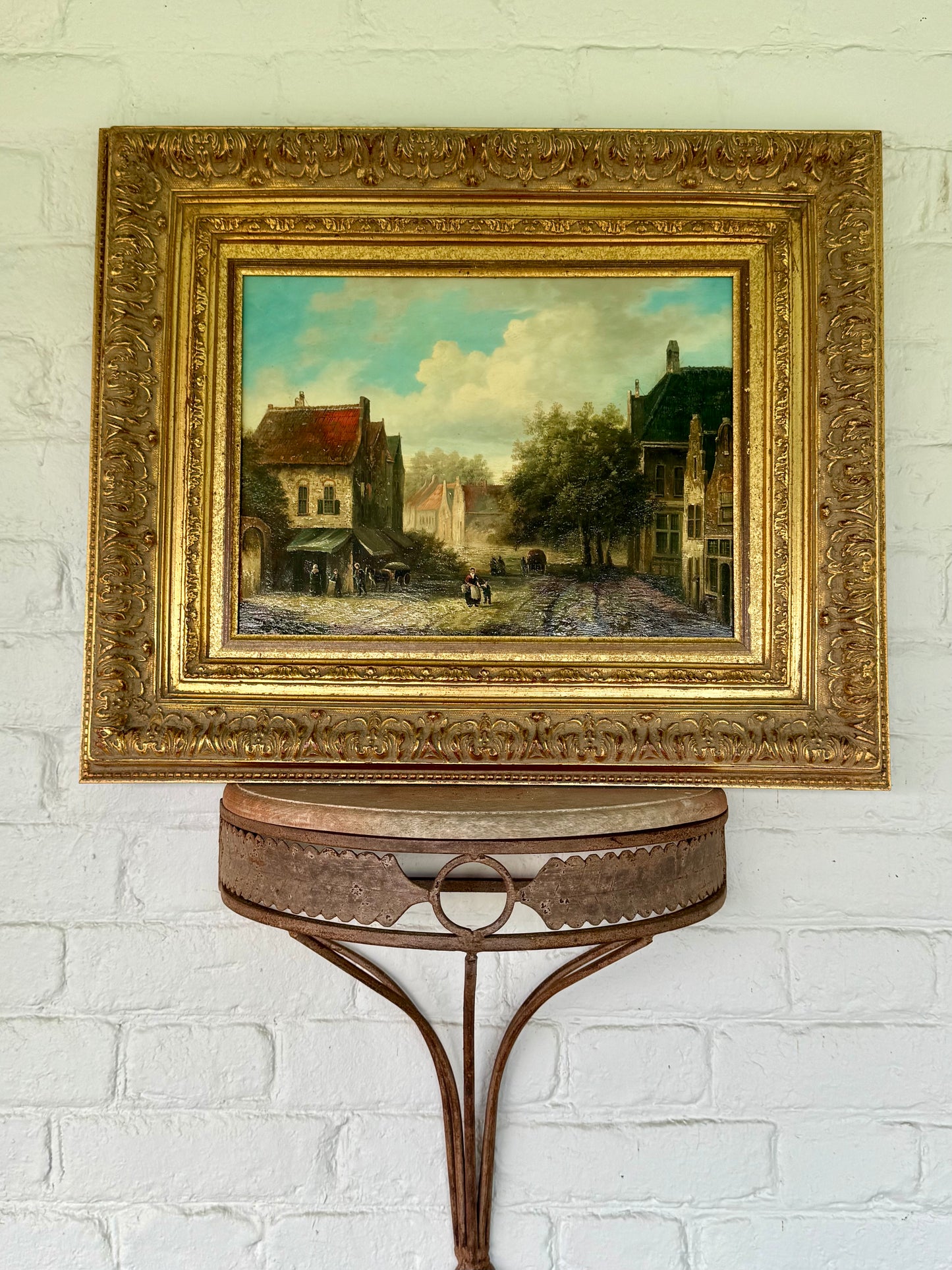 Vintage “Old European Style” Signed Oil on Wood Painting Framed Frame 24” x20”