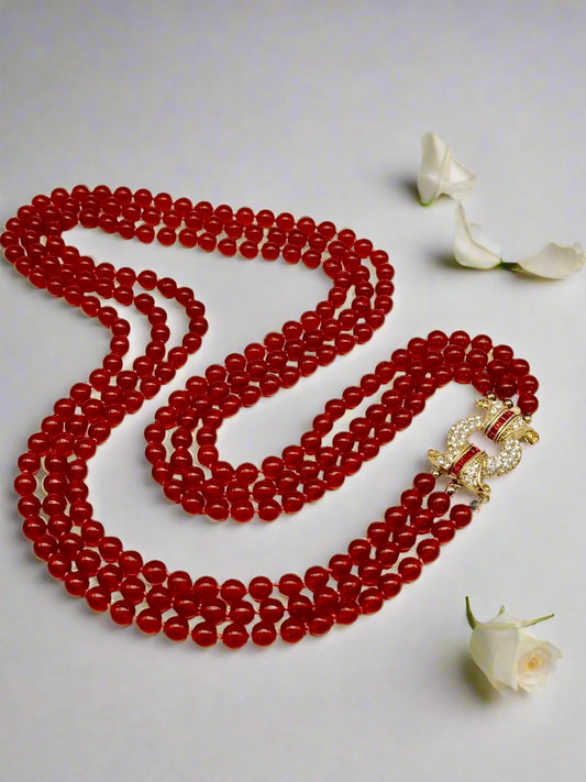 Nolan Miller Pave Bead Necklace Bordeaux Collection Red Clear Rhinestone SIGNED