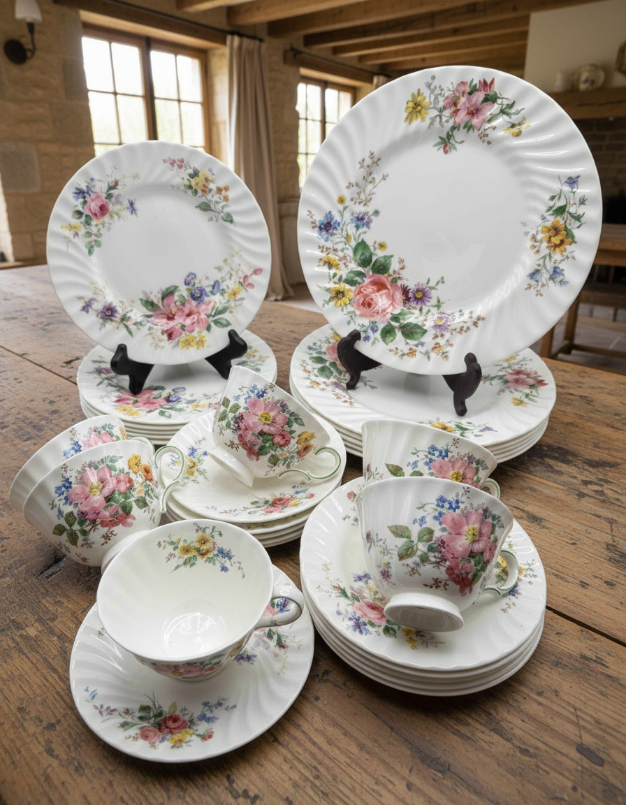 Royal Doulton “Bone” China “Arcadia” H.4802 – 30-Piece Dinner & Tea Set, Mint Condition, Made in England