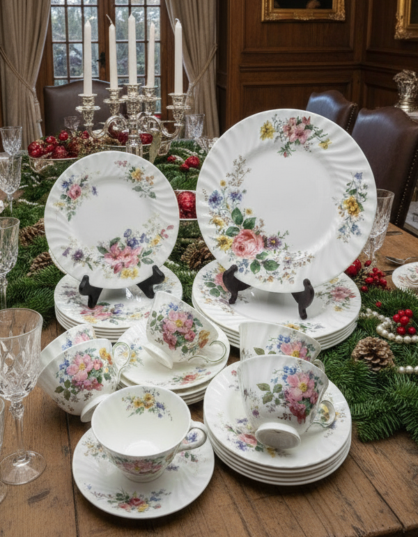 Royal Doulton “Bone” China “Arcadia” H.4802 – 30-Piece Dinner & Tea Set, Mint Condition, Made in England